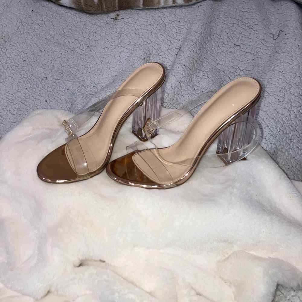 SHEIN Nude and Clear Block Heel Sandals